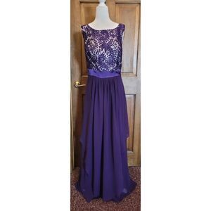 Women's Ever Pretty Dark Purple Lace Formal Long Dress Chiffon Satin Size 14